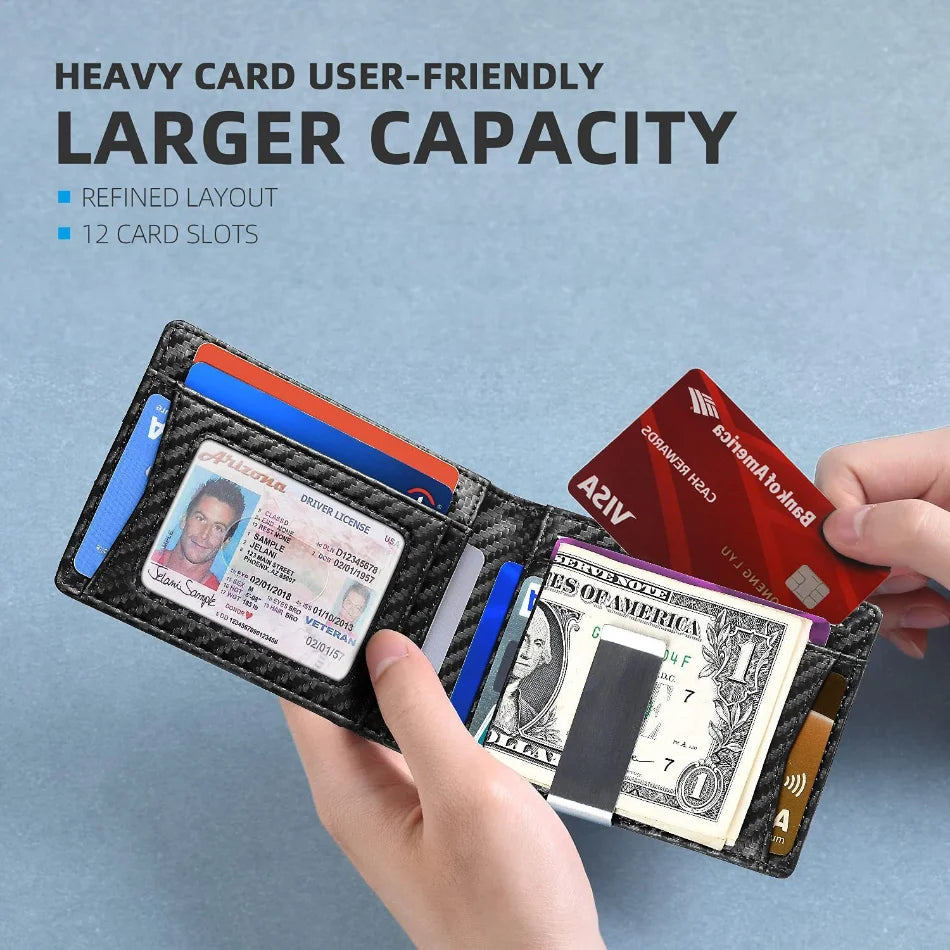 Slim RFID-Blocking Carbon Fiber Leather Wallet