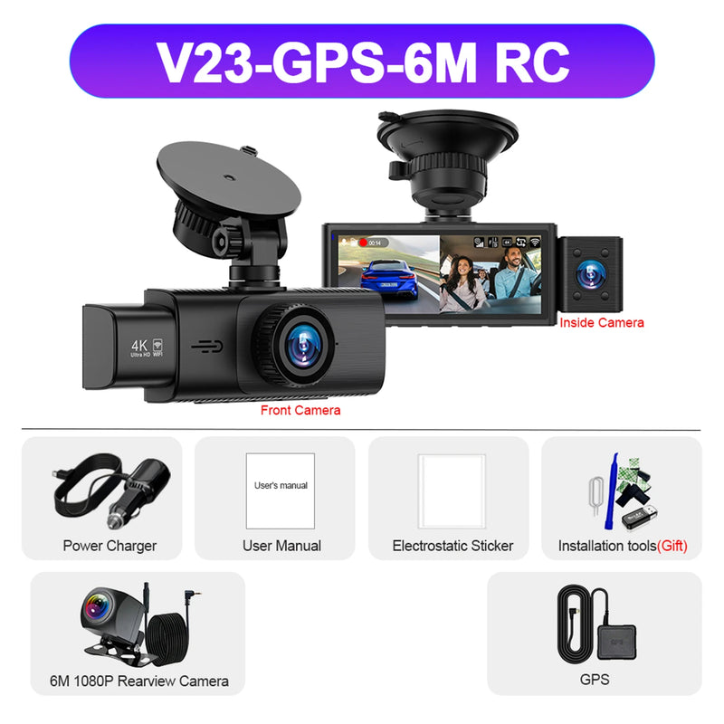 3-Channel 4K Dash Cam with Interior & Rear Cameras