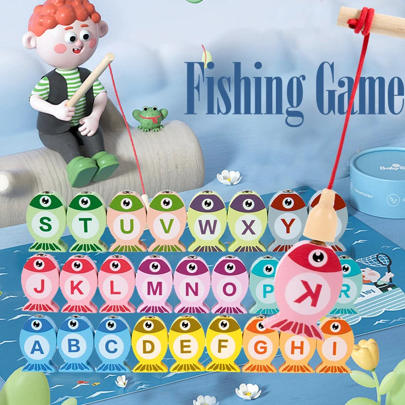 Wooden Alphabet and Number Fishing Game for Kids