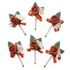 Burnt Orange Silk Boutonniere Set for Wedding Groom and Groomsmen