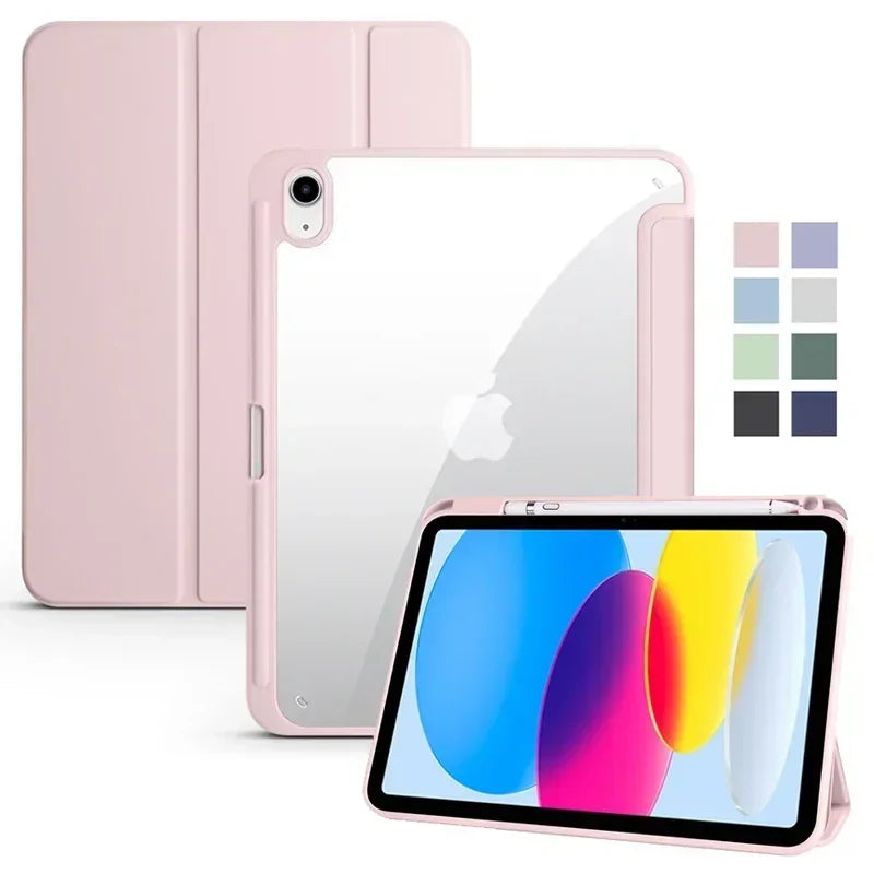 Slim Trifold iPad Case with Clear Acrylic Back and Pen Holder