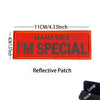 Orange reflective patch embroidered with the text Mama Says I'm Special