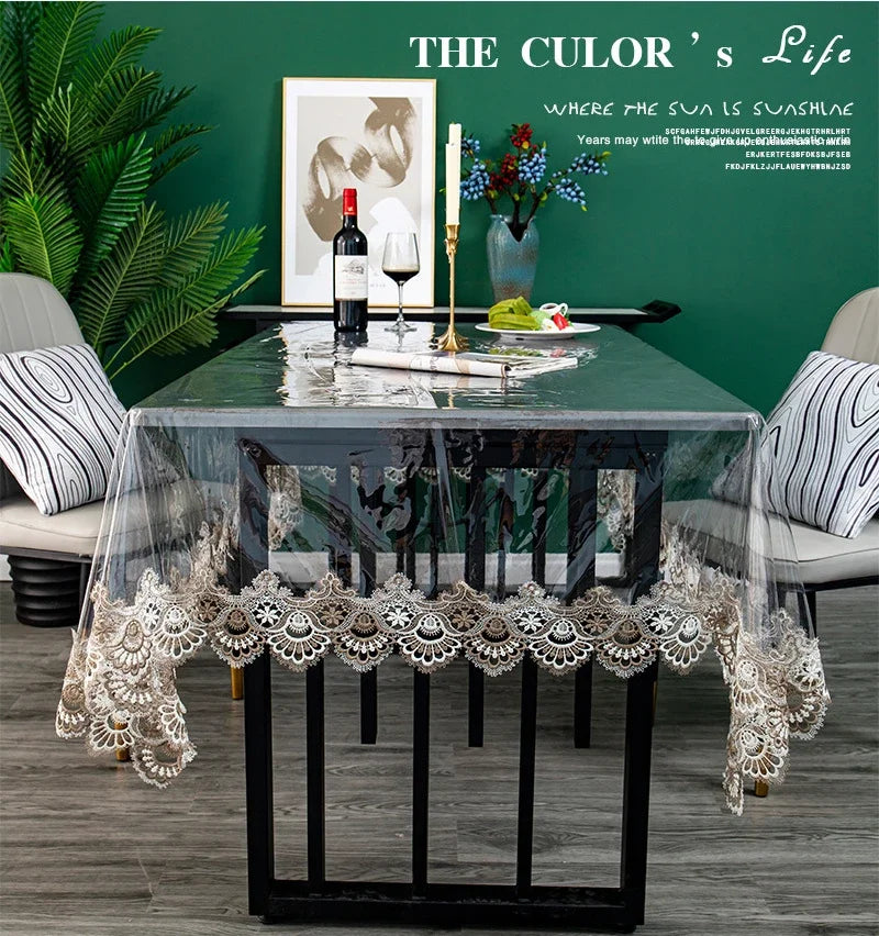 Elegant Lace Embroidered Waterproof Tablecloth