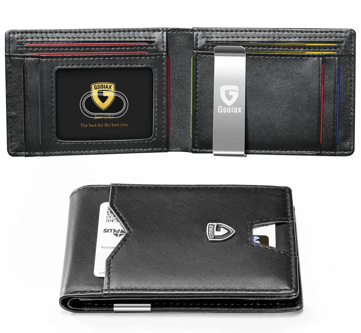 Slim RFID Blocking Leather Card Holder Wallet with Geometric Pattern