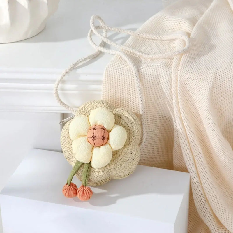 Floral Woven Straw Crossbody Bag