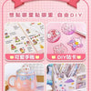 Set von Kawaii-Cartoon-Tier-Scrapbook-Sticker und DIY-Kits mit verschiedenen Bastelmaterialien und fertigen Produkten.