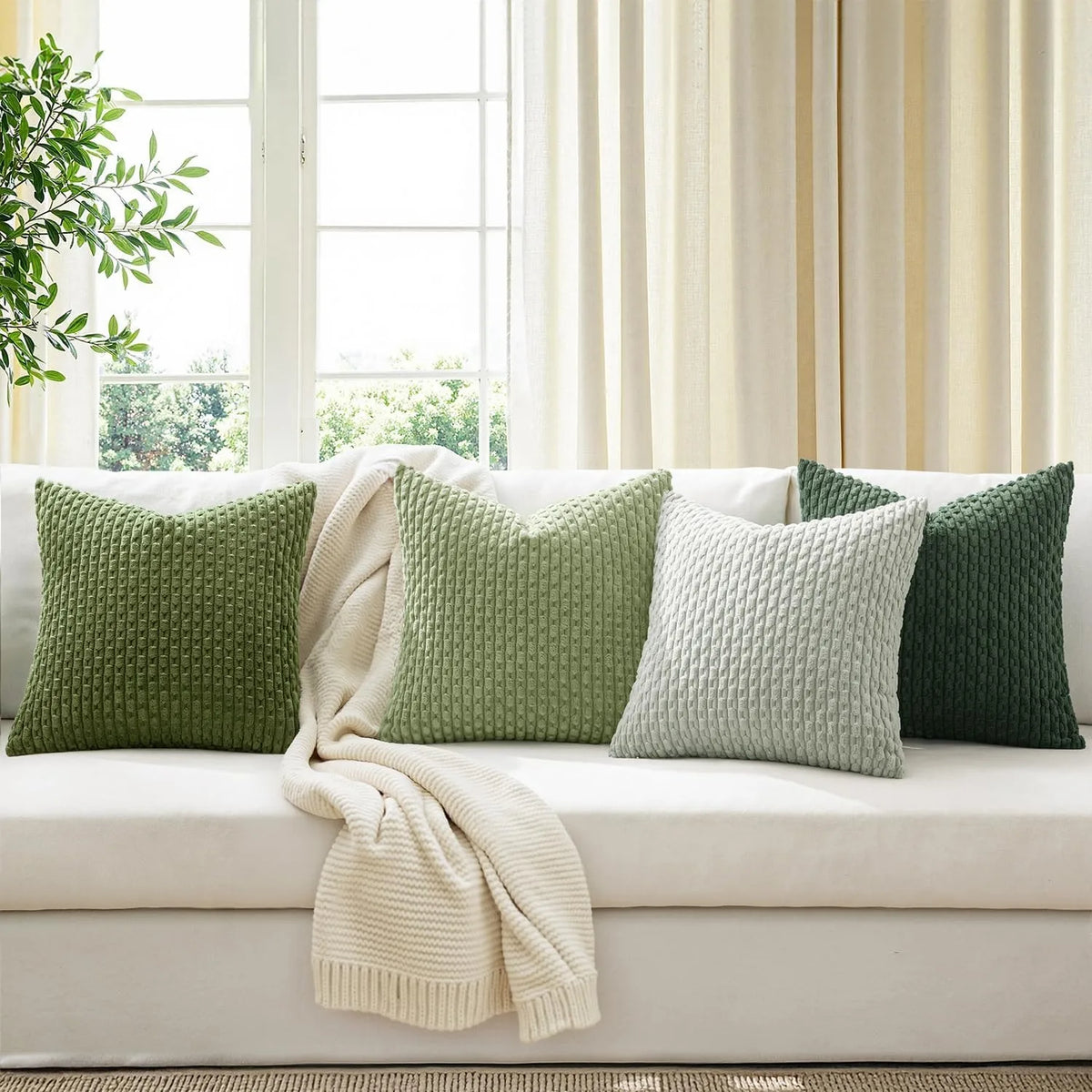 Striped Corduroy Throw Pillow Covers - Farmhouse Boho Decor