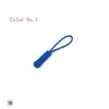 A blue plastic zipper pull with a thin string attached, labeled Color No. 1.