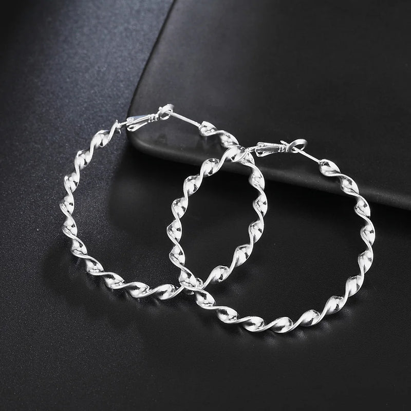 925 Sterling Silver Twisted Rope Hoop Earrings