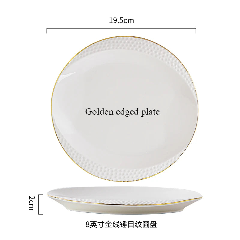 Golden edged plate and accompanying soup bowl set