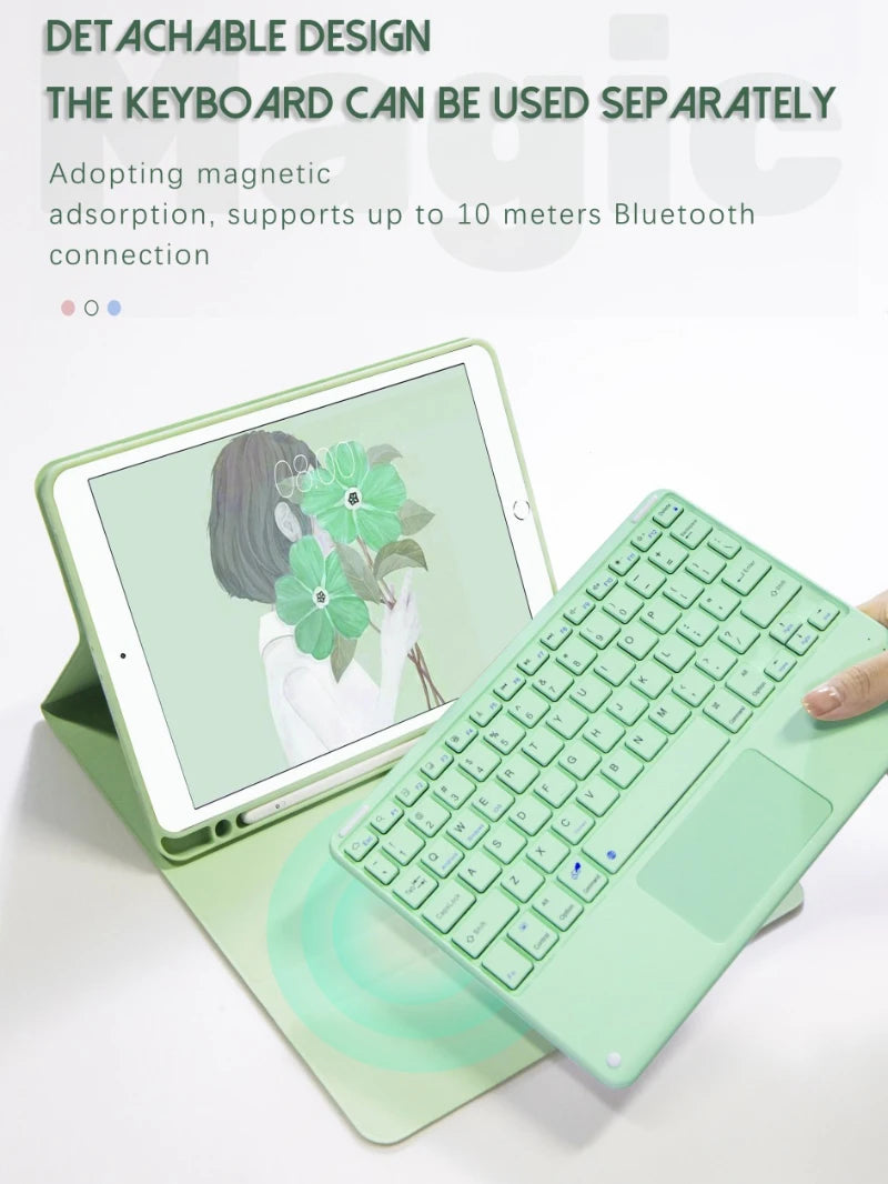 iPad Keyboard Case with Touchpad - Foldable Smart Cover for Multiple iPad Models