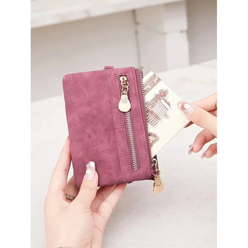 Vintage PU Leather Foldable Clutch Wallet with Wrist Strap