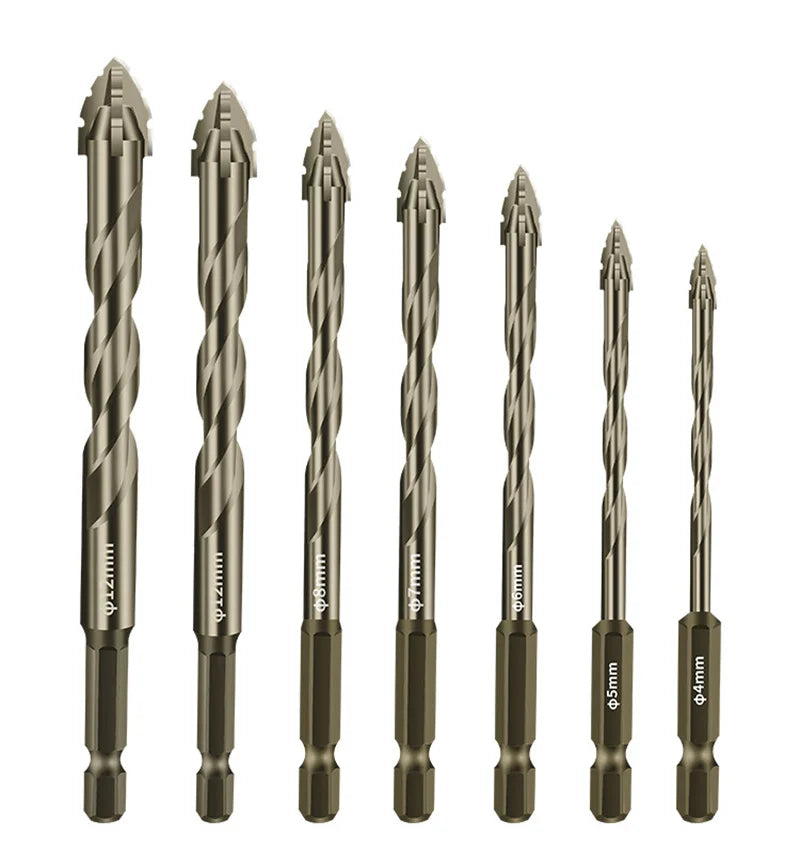 Carbide Four-Blade Serrated Drill Bit Set 6-10mm for Tile, Ceramic, and Stone