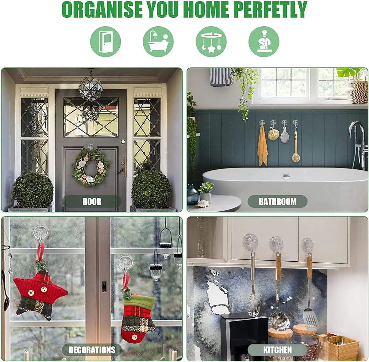 Heavy-duty transparent suction cup hooks for shower, window, and door used in bathroom and kitchen