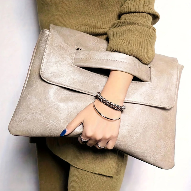 Retro-Style PU Leather Clutch with Wrist Strap