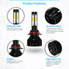 A set of COB LED chip lamp bulbs with aluminum body, adapter, and high-speed fan for a headlight.