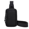 Black compact canvas crossbody bag with adjustable strap