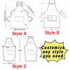 Diagrams showing three styles of adjustable cotton canvas aprons: Style A, Style B, and Style C.