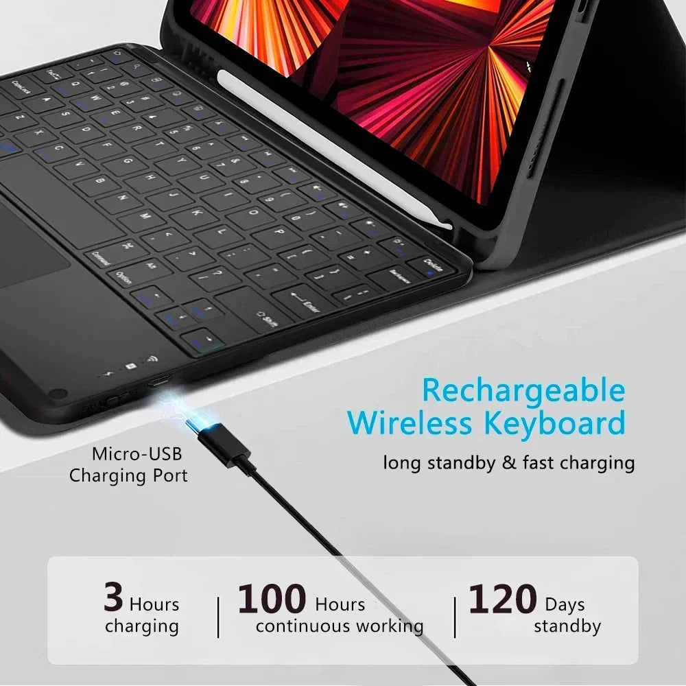 Bluetooth Keyboard Case for iPad Pro 11, iPad Air, and iPad 9th/10th Generation