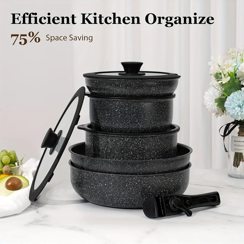 15-Piece Non-Stick Cookware Set with Detachable Handles