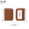 Brown RFID protected accordion wallet for credit cards with a silver chain.