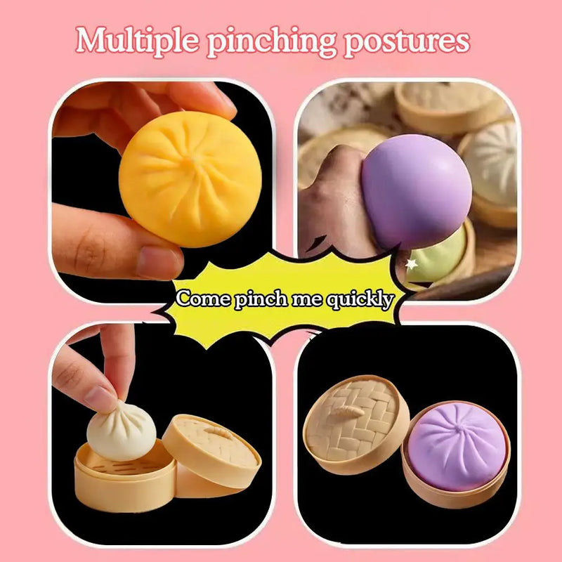 Dumpling Squishy Toy with Mini Steamer Basket