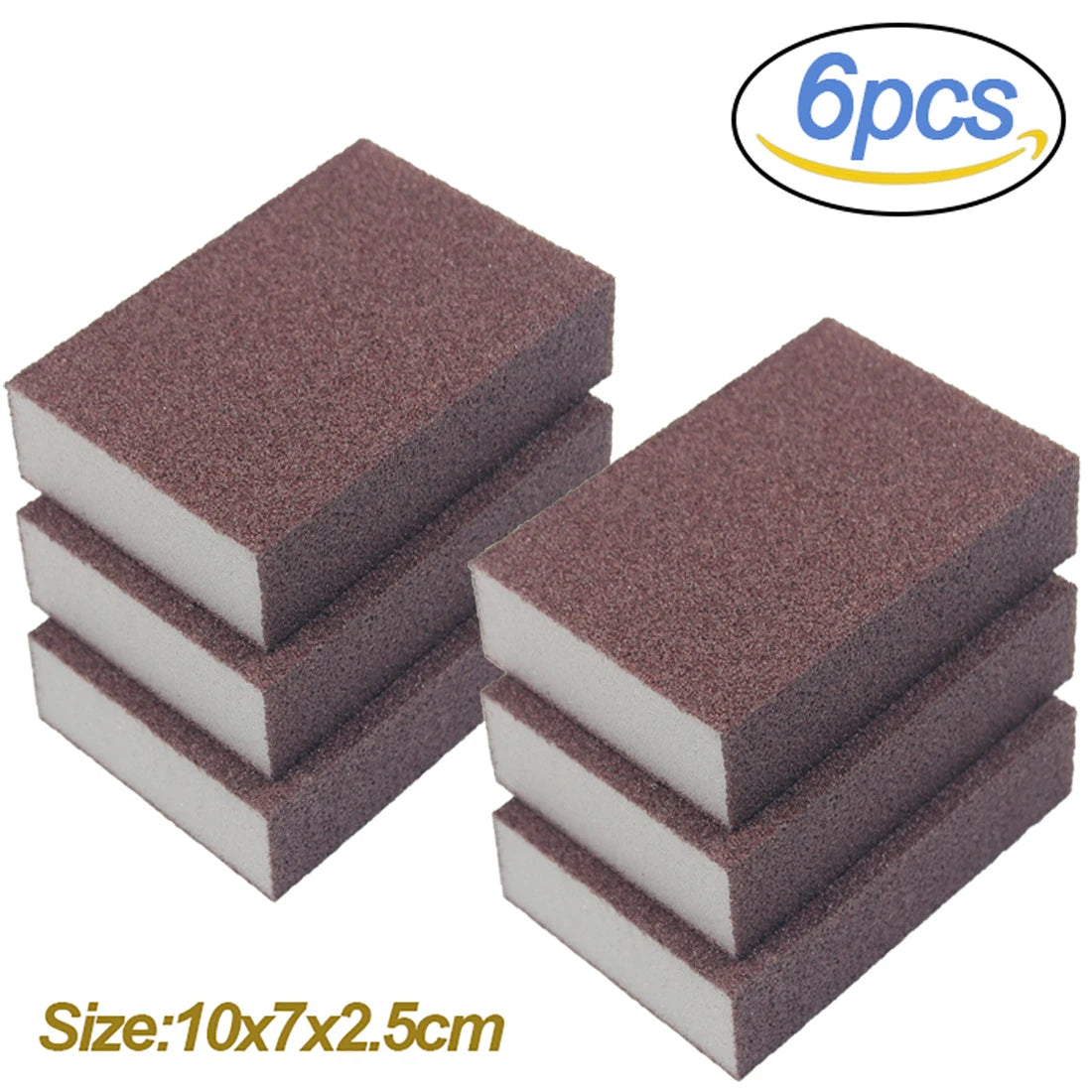 Six pieces of dark pink heavy-duty emery sponge blocks, measuring 10x7x2.5cm.
