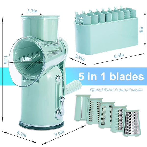 5-in-1 Manual Rotary Cheese Grater & Vegetable Shredder