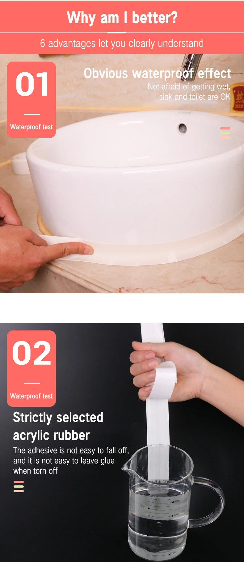 Self-Adhesive Waterproof Sealing Tape for Bathroom & Kitchen Edges