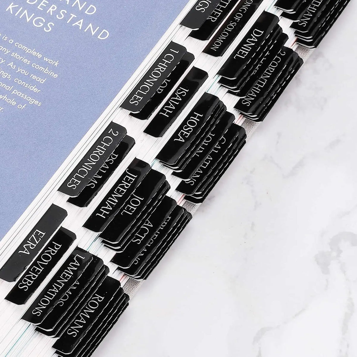 Large Print Repositionable Bible Tabs with Laminated Finish