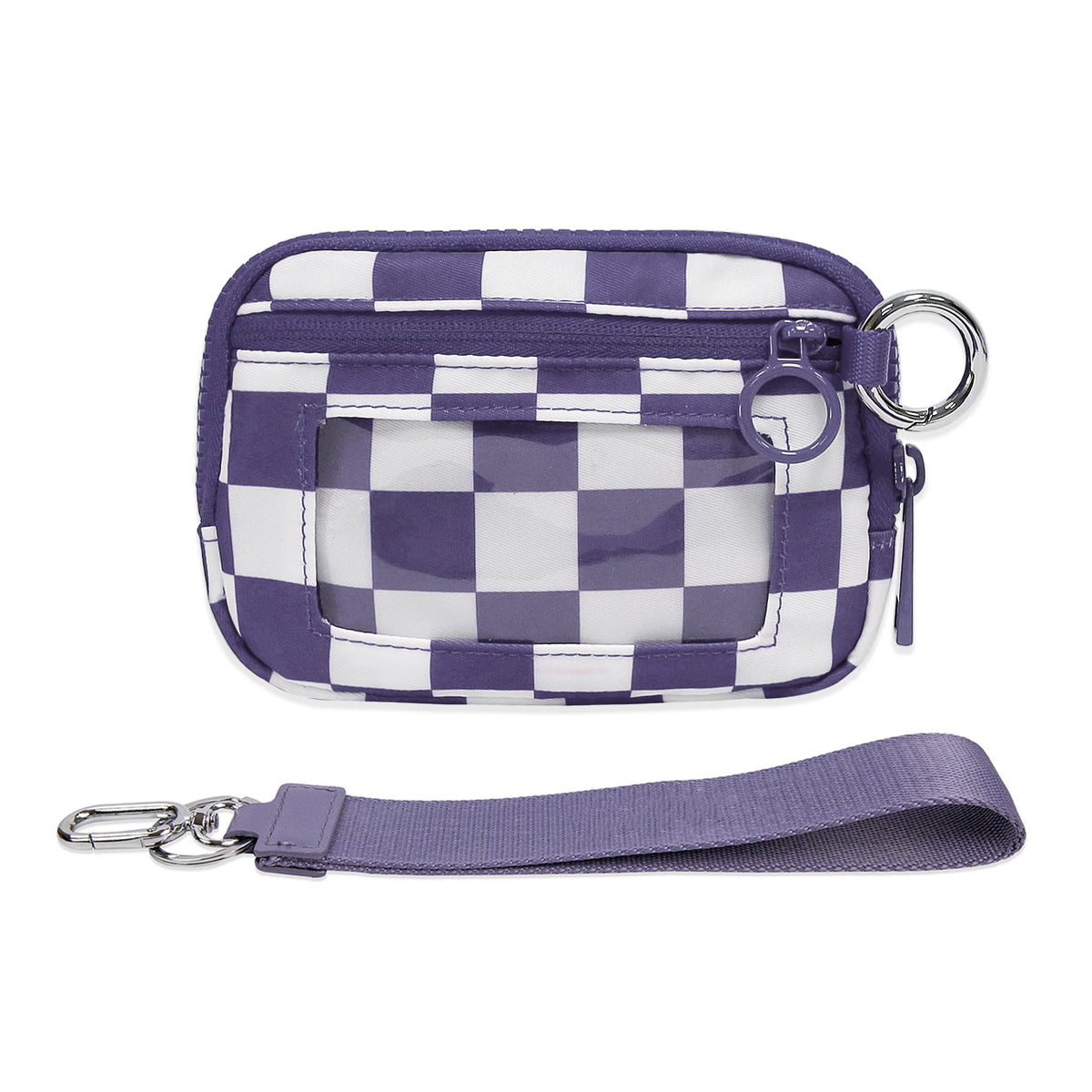 Checkered Card Case Wallet with Detachable Keychain and ID Window