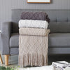 Khaki Knitted Throw Blanket with Tassels