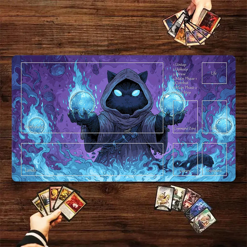 Fantasy Card Playmat with Rabbit Archer & Raccoon Design
