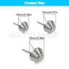 Three metal bag bottom feet studs shown with various sizes including 10mm, 12mm, and 15mm.