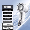 A white portable rechargeable handheld fan with a spiral design and various features listed on a black panel.