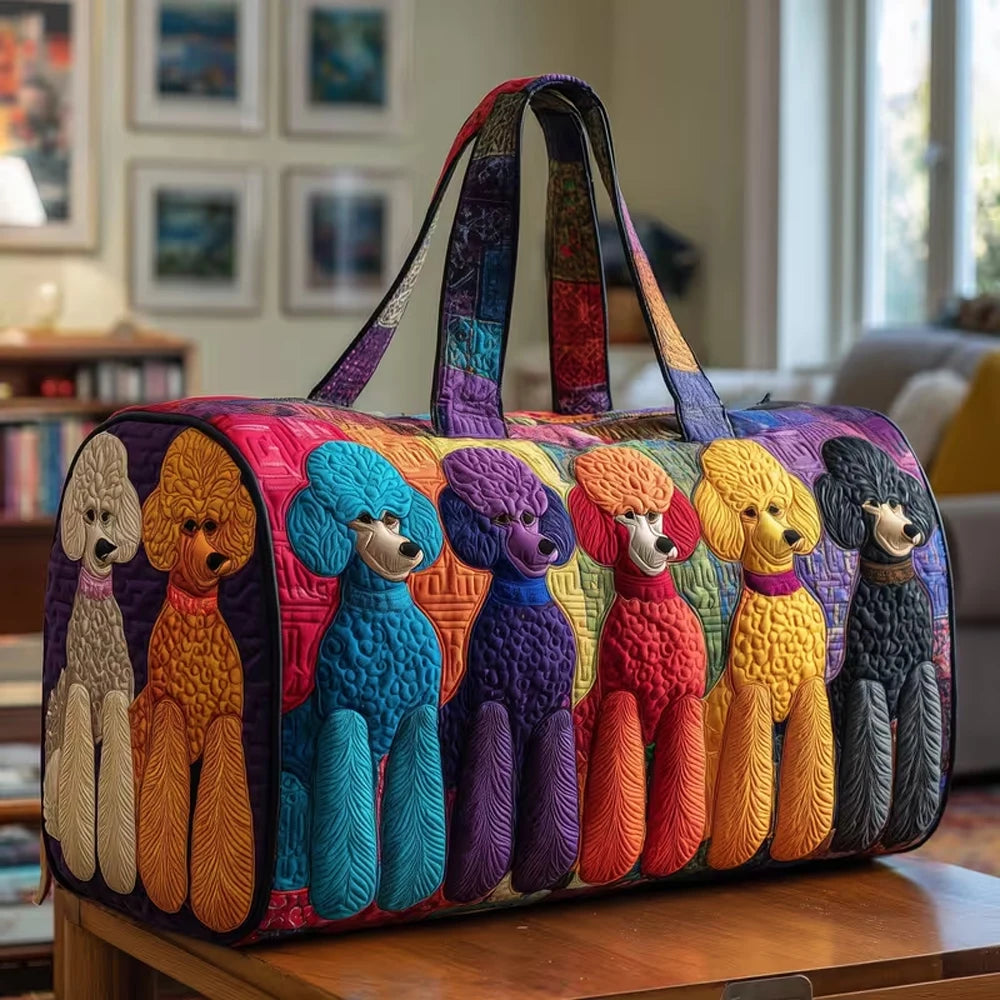 Poodle Print Quilted Travel Duffle Bag