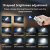 A hand holds a remote control for adjusting the brightness of a 10-speed sunlight street light.