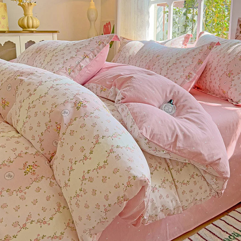 Floral Print 100% Cotton Duvet Cover Set with Two Pillow Shams