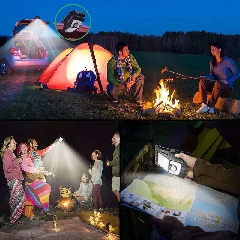 A solar clip-on outdoor light with a motion sensor is shown illuminating a scene at night.