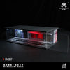 A 1:64 scale miniature garage diorama kit featuring a display box with internal lighting and detailed scenery.