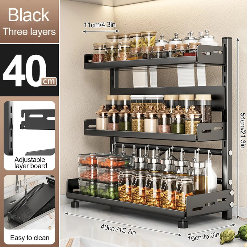 Adjustable 3-Tier Countertop Spice Rack with Knife Holder