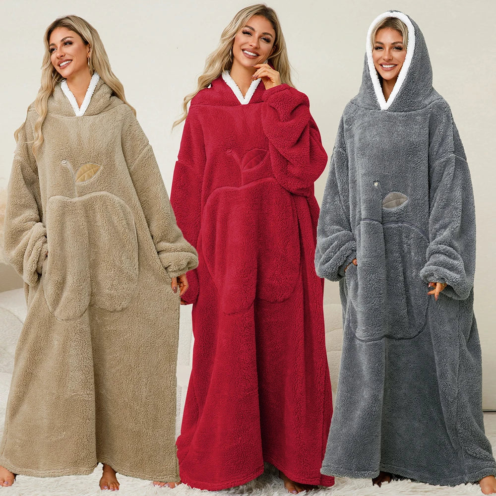 Oversized Wearable Fleece Blanket Hoodie with Sleeves