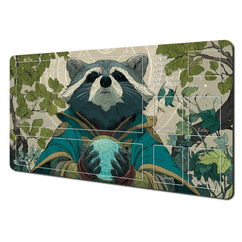 Fantasy Card Playmat with Rabbit Archer & Raccoon Design