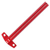 A red precision aluminum alloy T-ruler used for woodworking marking, showing a scale and markings.
