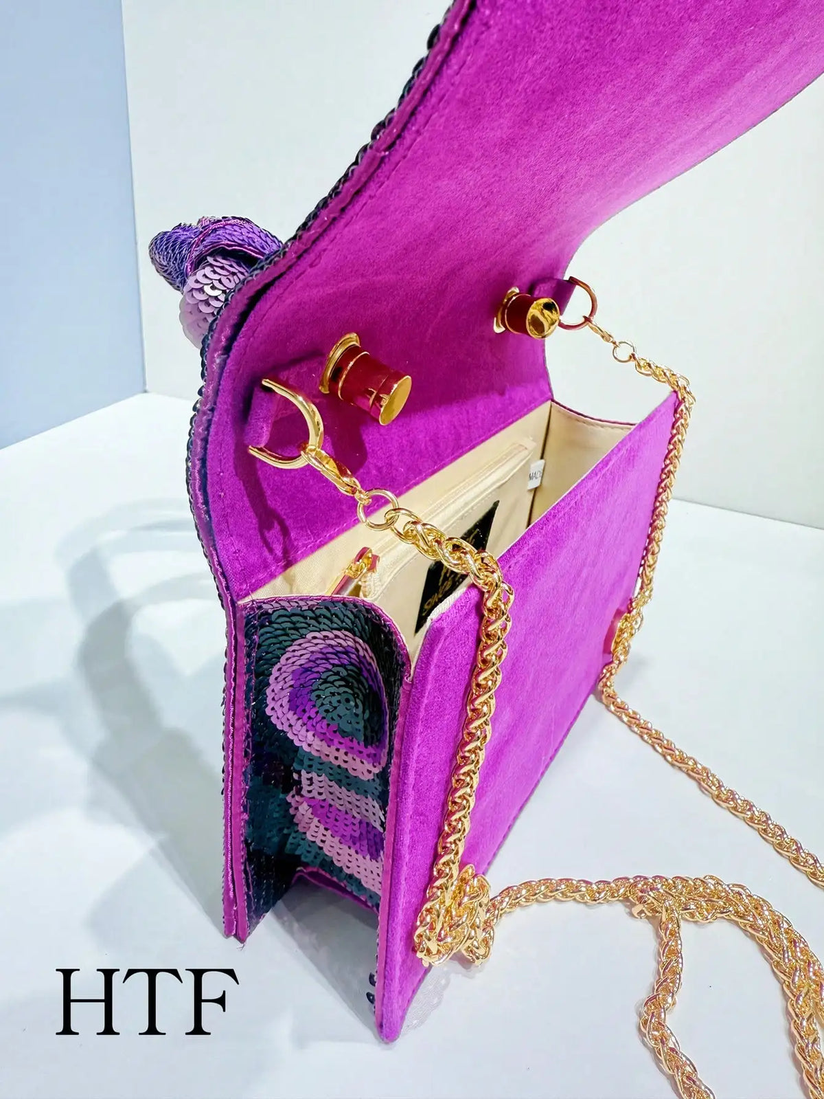 Sequin Floral Evening Clutch with Chain