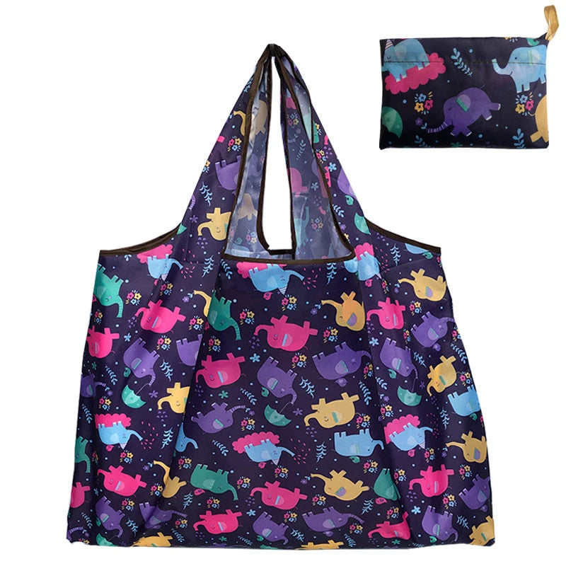 Foldable Nylon Reusable Shopping Bag with Floral Print