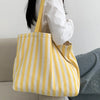 Striped Canvas Shoulder Tote Bag