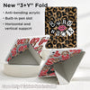 A new 3+Y Fold case in leopard print features an anti-bending acrylic design with a built-in pen slot.