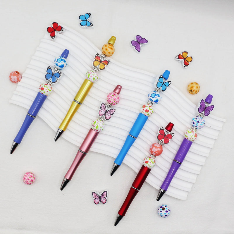 Set de Bolígrafos con Cuentas de Mariposa Arcoíris y Flores