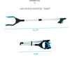 A silver foldable extra-long pickup tool with a black rotating grip shown in two lengths.